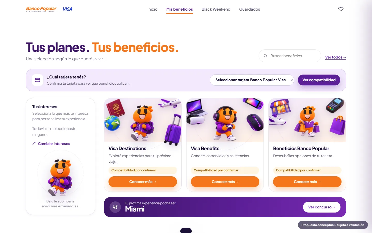 Beneficios filtrados por tarjeta e intereses
