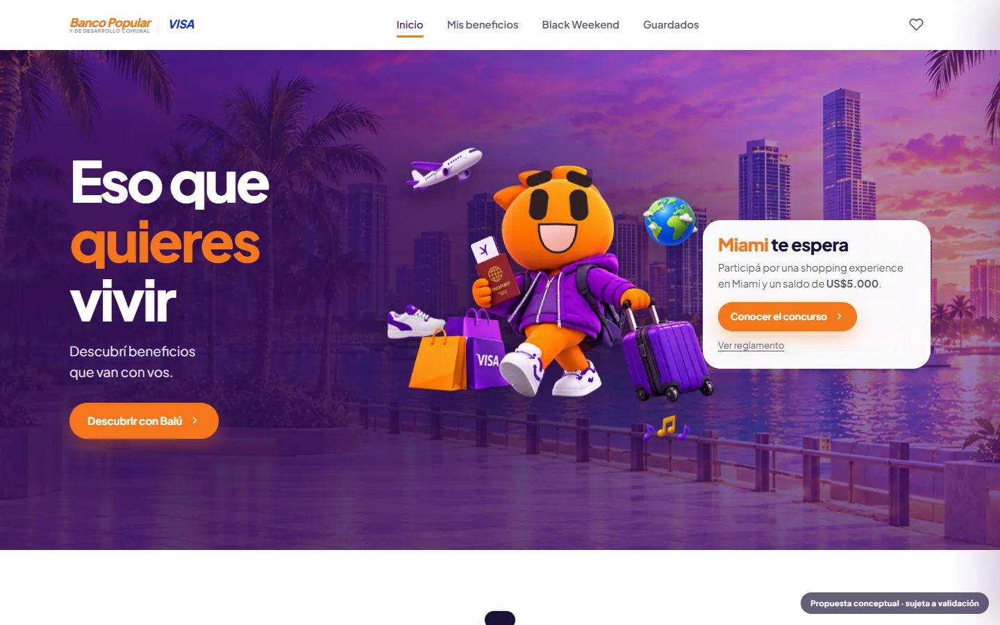 Hero "Eso que quieres vivir" con Balú y la promo de Miami