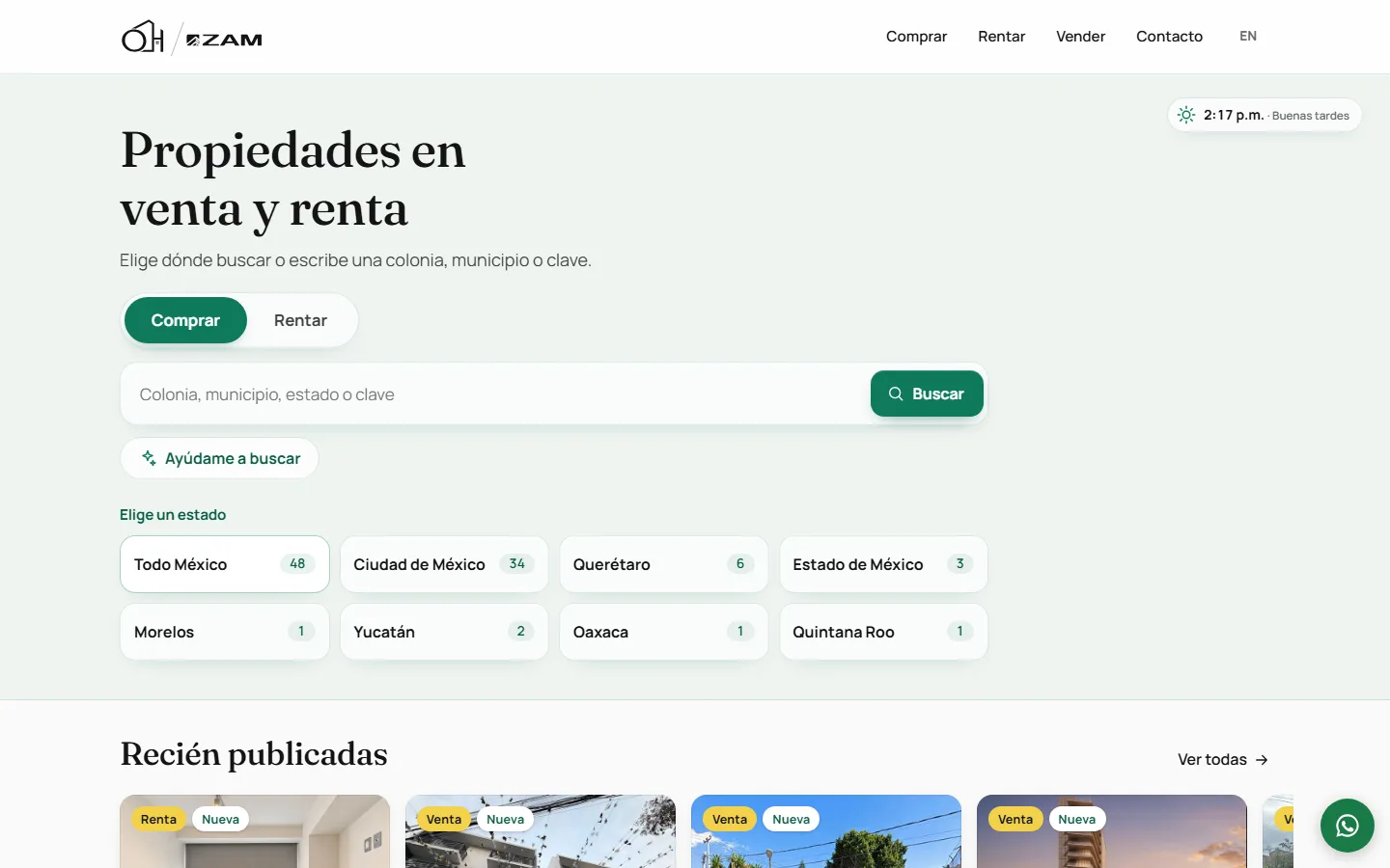 Web pública de Omnia Haus con buscador de propiedades por estado