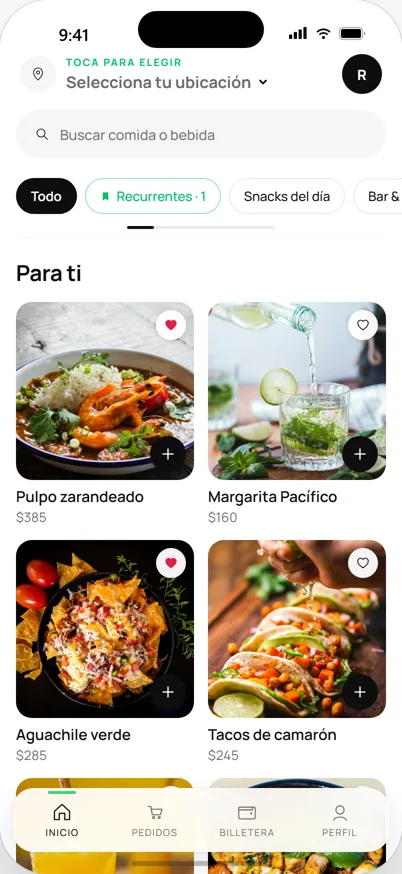 Inicio de la app del huésped: menú con foto y ubicación