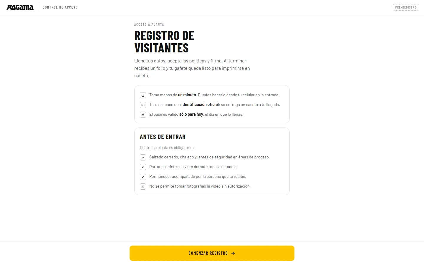 Registro de visitantes de ROGAMA